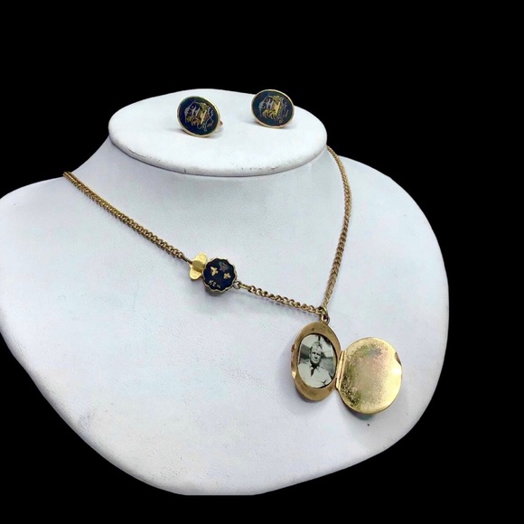 🌺Vintage 1940’s 24K Damascene Necklace & Earrings - Picture 5 of 15